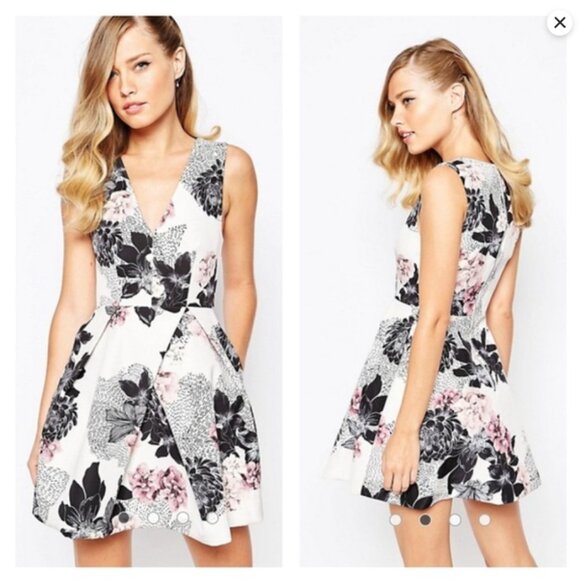 KEEPSAKE the Label Black Blush Floral Pleated Sleeveless Mini Dress Medium - Picture 3 of 15